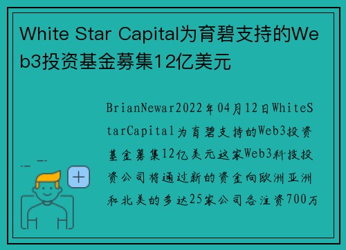 White Star Capital为育碧支持的Web3投资基金募集12亿美元 